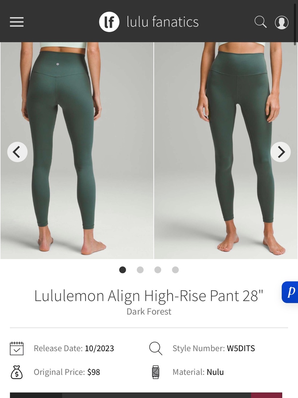 lululemon Align High-Rise Pant 28" - Dark Forest Green